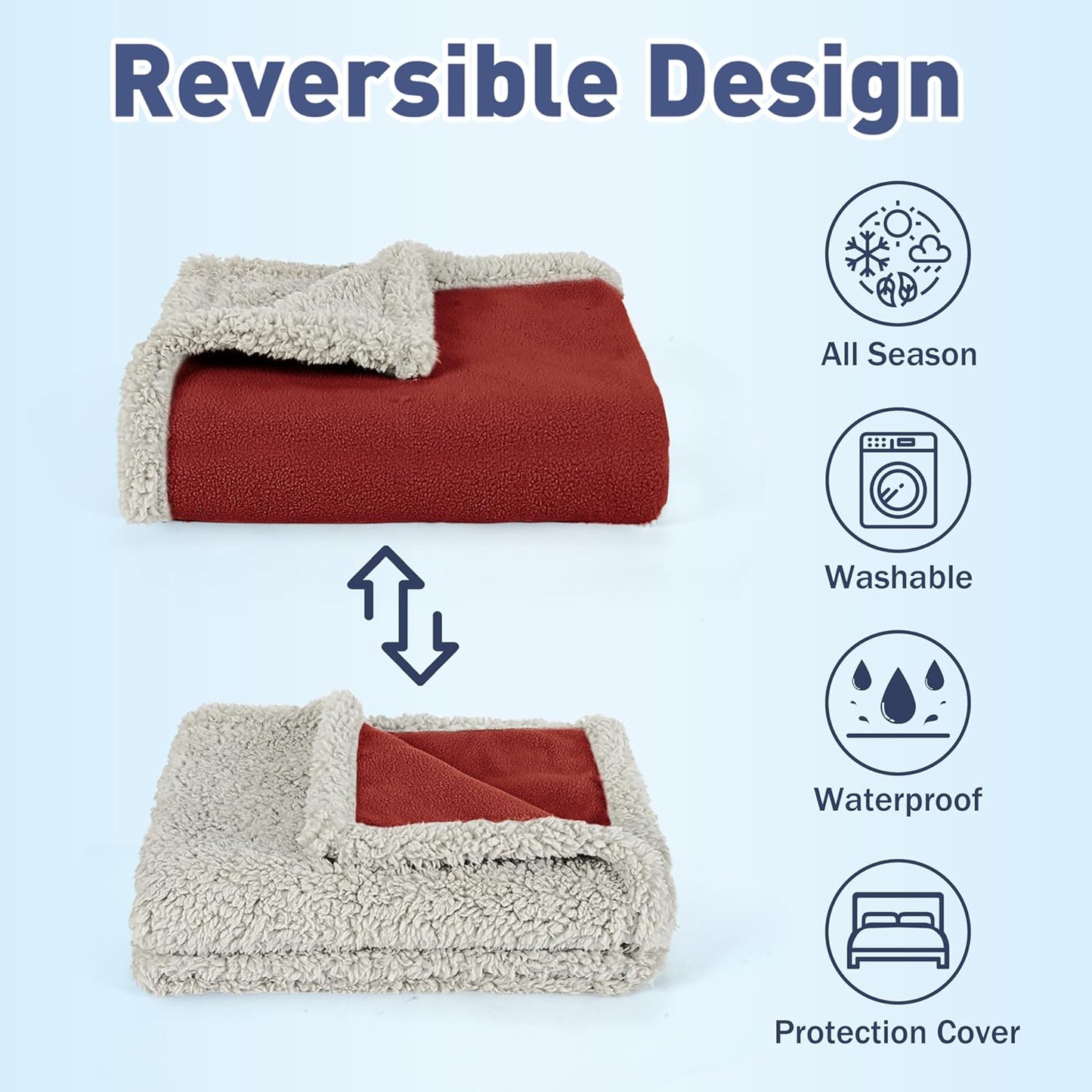 Waterproof Dog Blanket, Reversible Water Proof Pet Blanket for Couch, Bed & Sofa, Washable Couch Covers for Large Dogs - Protects Furniture from Fur, Dirt, and Accidents