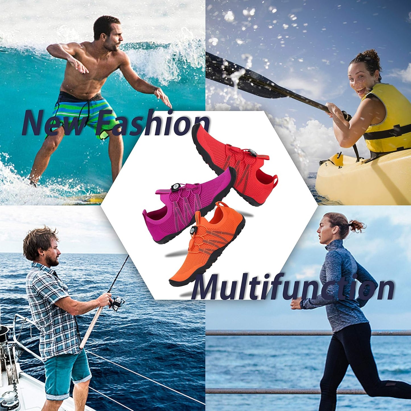 Water Shoes for Women Men Barefoot Beach Shoe Quick Dry Aqua Swim Socks for Surfing Yoga Size 4.5-15 Women/3-13.5 Men